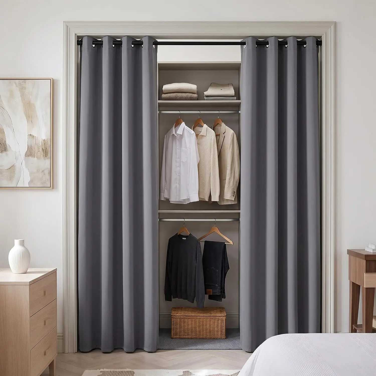 Closet Curtain for Open Closet, Blackout  Thermal Inaulated Door Curtains for Doorway, 80 Inch Long 2 Panels, Dark Grey