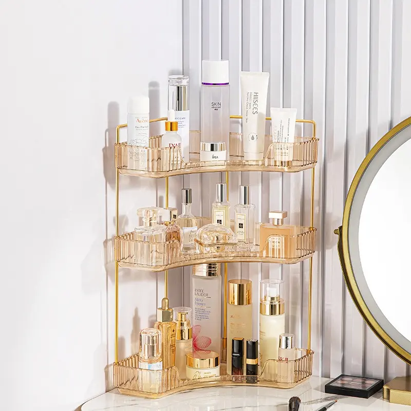 1-piece triangular cosmetic organizer, corner bathroom storage box, luxurious bedroom jewelry and cosmetics display box