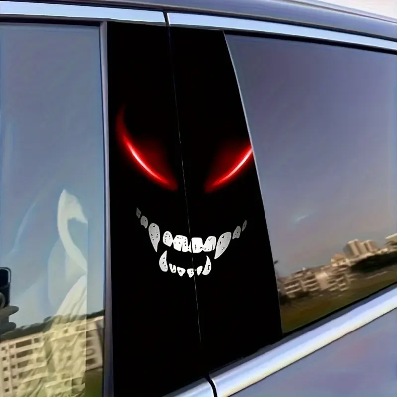 Set of 2 Devil Face Car Decals, Easy to Apply And Remove, Designed for B-Pillar Protection, Car Accessory Decals