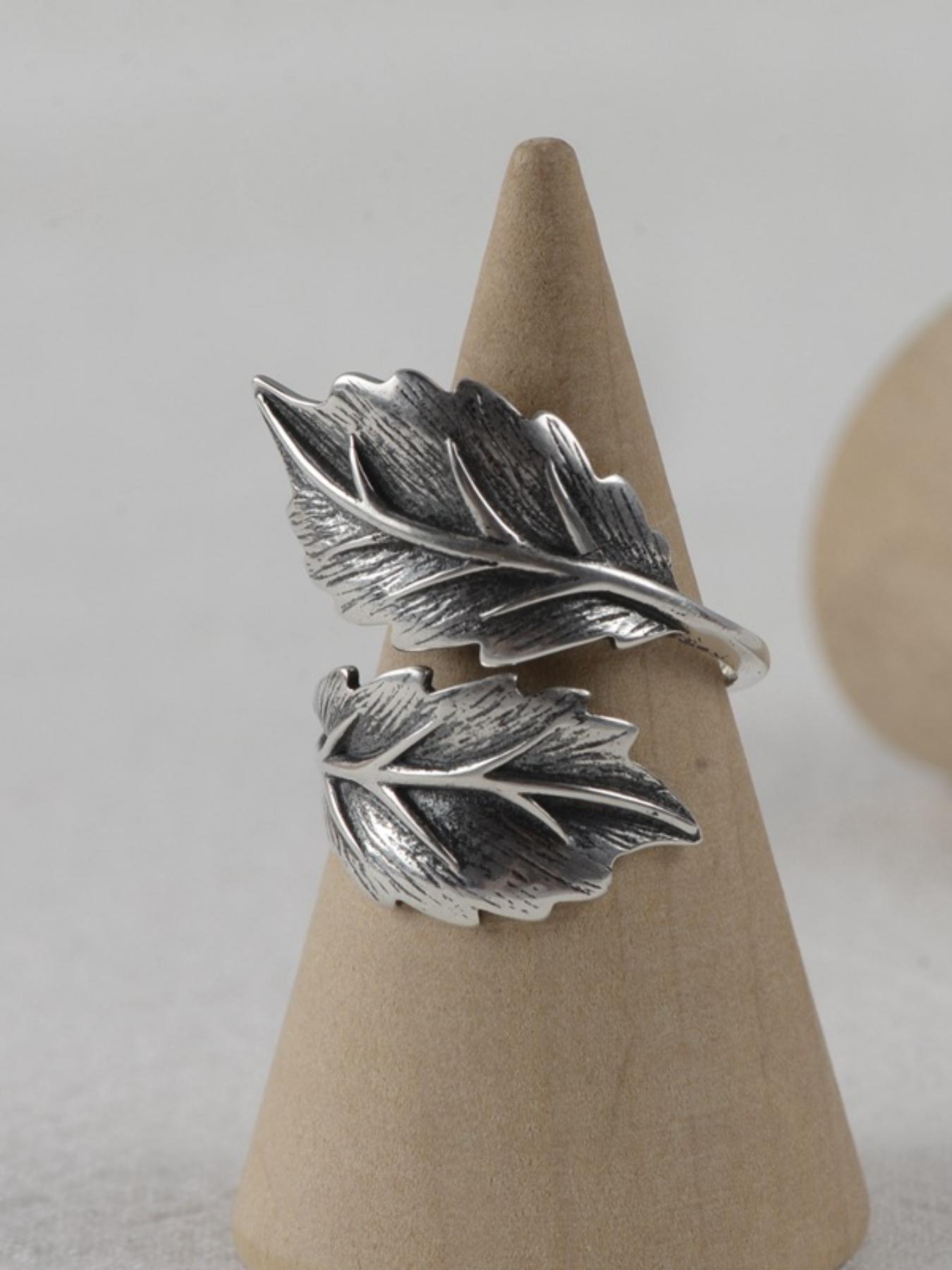 925 Sterling Silver Vintage Style Leaf Design Cuff Ring, Adjustable Open Ring, Fashion Hand Jewelry Accessories for Women & Men, Elegant Ring