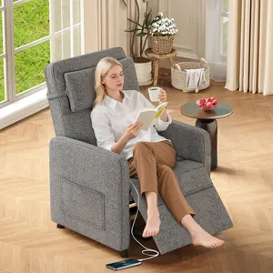 Power Recliner Chair with Heat & Massage, Electric Recliner 105-150° Controller, Cotton Linen Living Room Chairs Comfort, Massage Heat Reading Chair Recliners on Clearance Pockets