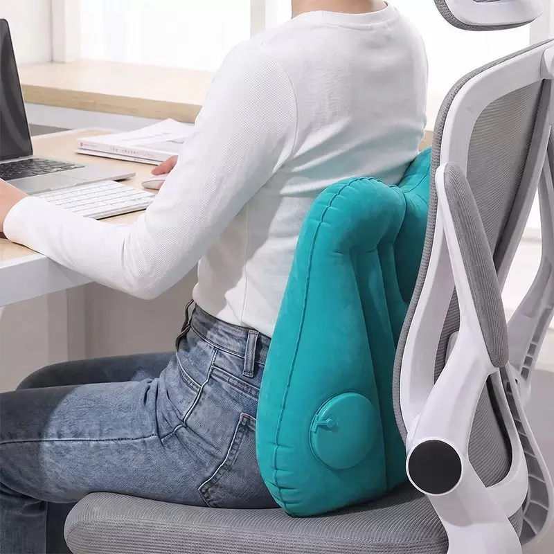 Portable Inflatable Lumbar Pillow, Soft Fleece Back Cushion, Ideal for Office Chair, Car, Travel, Home Use, Comfortable Support