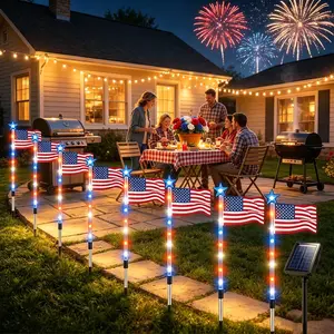 Solar American Flag Lights Outdoor, 8 Piece Solar Flag Light Set with 8 Modes 4th of July Decorations Outdoor, Red White and Blue Solar Pathway Lights for Patriotic 250th Anniversary Garden Decorfidget toys