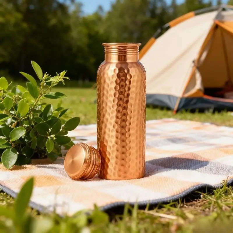 Handcrafted Hammered Pure Copper Water Bottle, Drinkware, Aesthetic Leakproof Portable Screw Cap, Ideal for Yoga, Camping, Travel, Perfect Wellness Gift