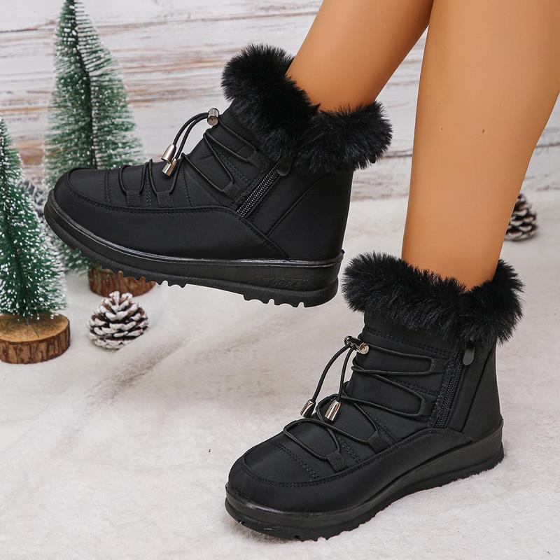 Womens Snow Boots Winter Shoes Warm Fur Lined Lining Ankle Booties Waterproof Comfortable Slip On Outdoor Boots for Women Black Footwear