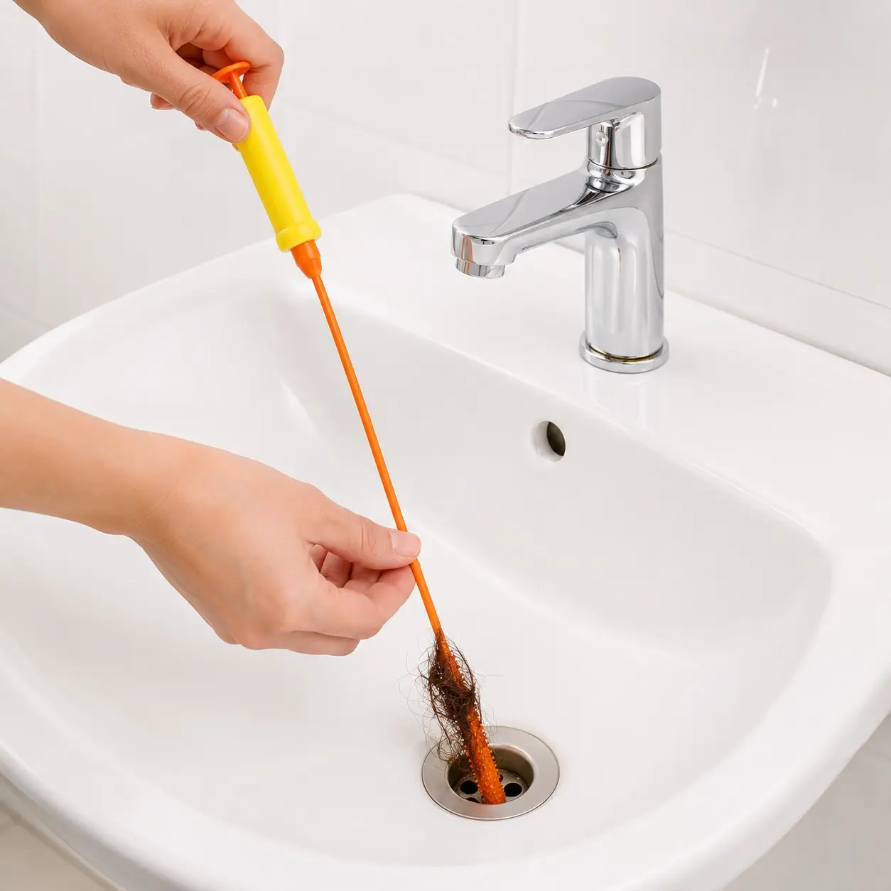 Drain Hair Clog Remover Tool, Plastic Micro-Hook, Reusable Handle, for Bathroom Sink Tub and Shower Drains, Easy to Use
