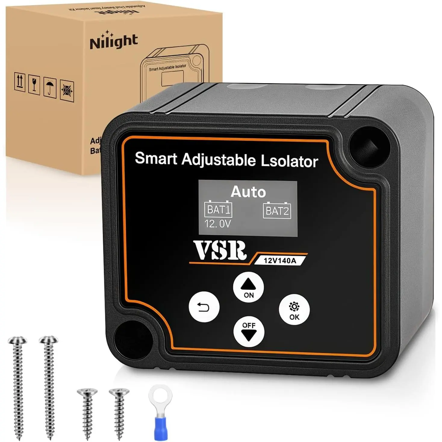 Nilight Dual Battery Isolator Kit Smart Adjustable 12V 140 AMP Auto Manual Voltage Sensitive Relay VSR Automatic Disconnect Switch Delay Setting Waterproof for Truck Car Van RV ATV UTV Marine Boat