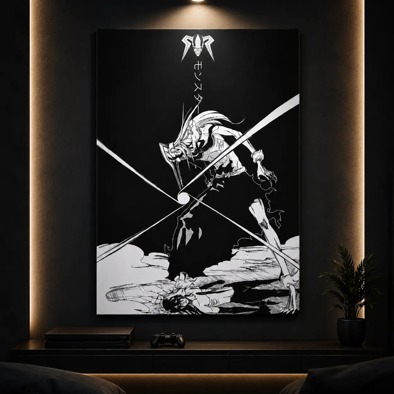 Bleach Ichigo Kurosaki Hollow Vasto Lorde vs Ulquiorra Canvas Wall Art, Black-and-White Manga Panel Wall Picture, Anime Room Decor Gift for Shonen Fans, Collectible Home Decor Painting for Living Room Bedroom Manga Wall Art, Dorm Room Decor, Teen Gift