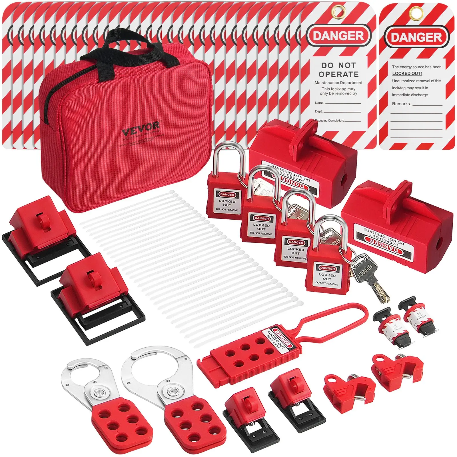 【DealsForYouDays】VEVOR Electrical Lockout Tagout Kit, 47 PCS Safety Loto Kit Includes Padlocks, Hasps, Tags, Nylon Ties, Plug Lockouts, Circuit Breaker Lockouts, and Carrying Bag, for Industrial, Electric Power