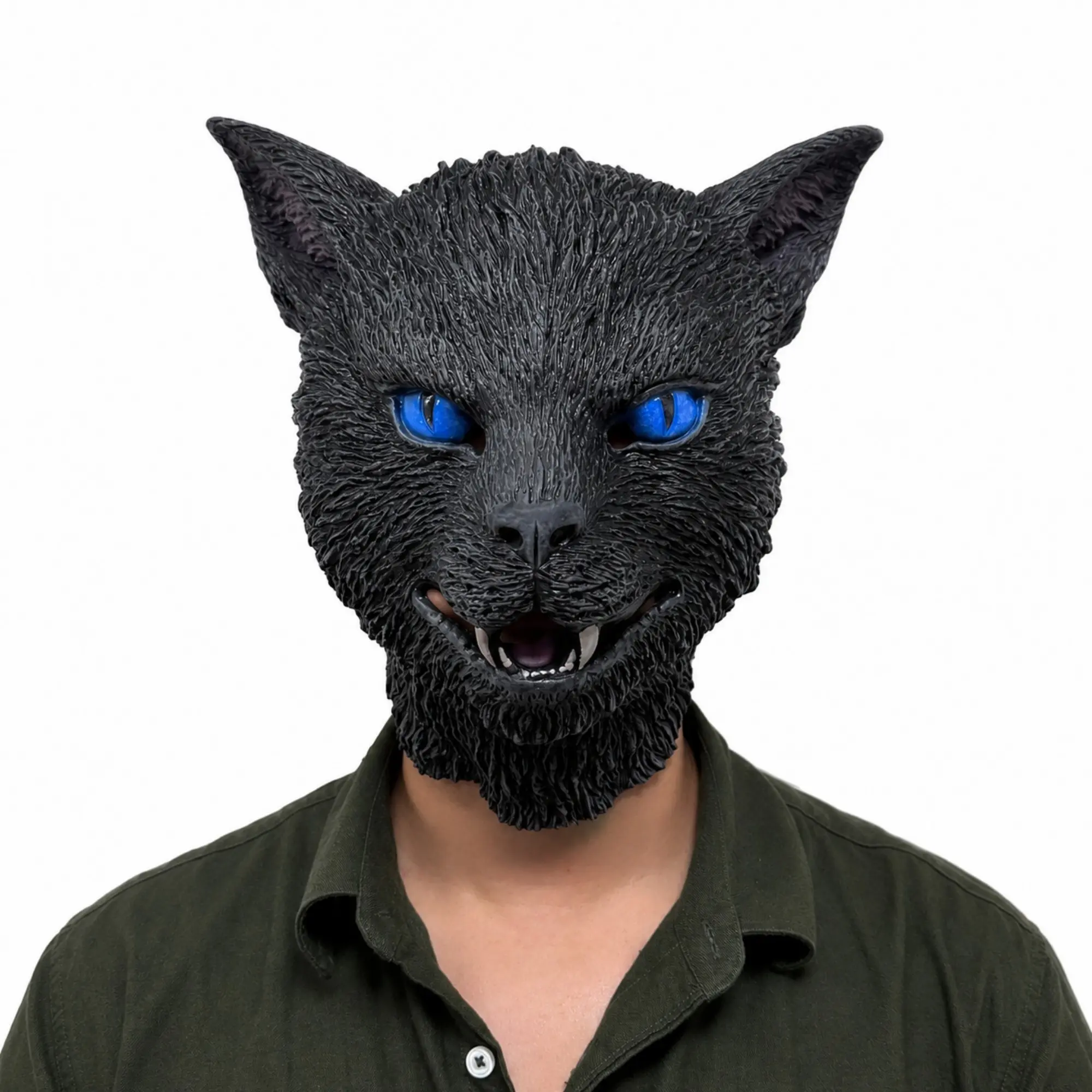 Realistic Cat Latex Mask with Blue Eyes, Creepy Animal Head Cover, Halloween & Cosplay Party Supplies, Prank Gag Gift for Adults, Prop