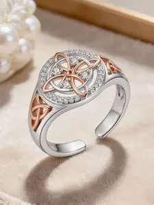 Keltic Knot Witch Ring, Fashionable Luxury Bicolor Zircon Open Adjustable Ring, Pagan Guardian Jewelry, Unisex, Gift for Her, Holiday Present