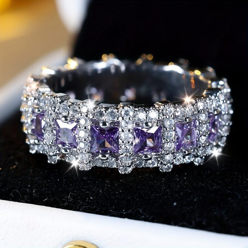 Gorgeous Super Shiny Eternal Ring with Amethyst & Cubic Zirconia  Ideal for Proposal, Engagement, Wedding & Festival Gifts