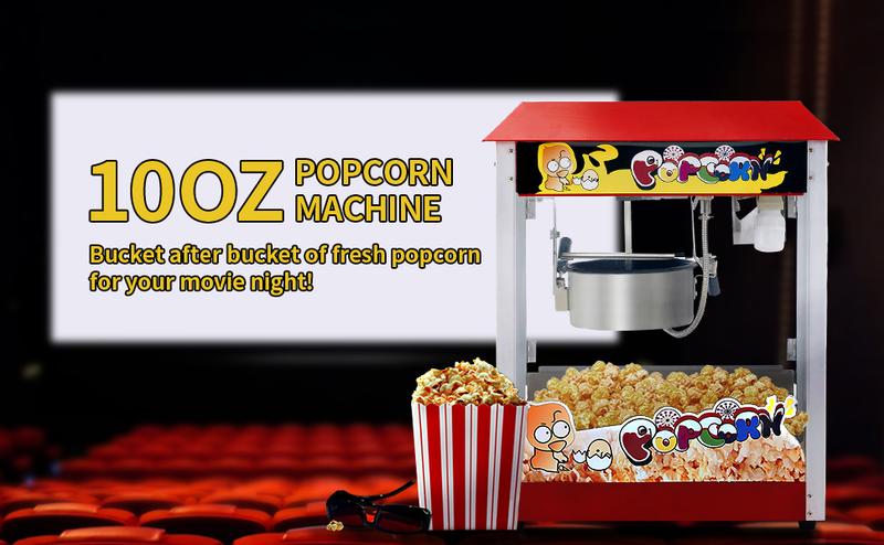 Commercial Popcorn Machine, 10 Oz Kettle, 1300W Countertop Popcorn Maker for 60 Cups per Batch, Movie Theater Popcorn Popper with 3-Switch Control, 2 Scoops 1 Cup, Red (18.5''L*12.8''W*25.8''H)