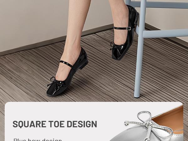 Athlefit Women's Mary Jane Flats Dressy Comfortable Square Toe Ballet Flats Shoes with Buckle Strap Footwear Girl