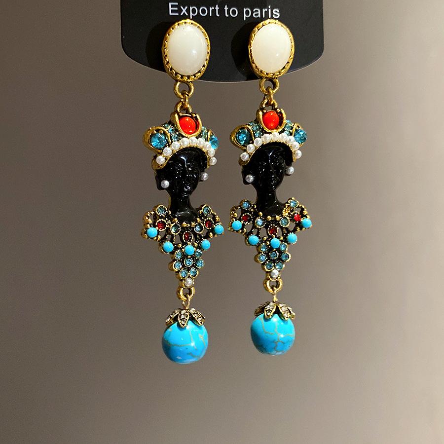 Vintage silver needle set with diamond resin oval earrings, a light luxury and high-end stud, a vintage court-style earring