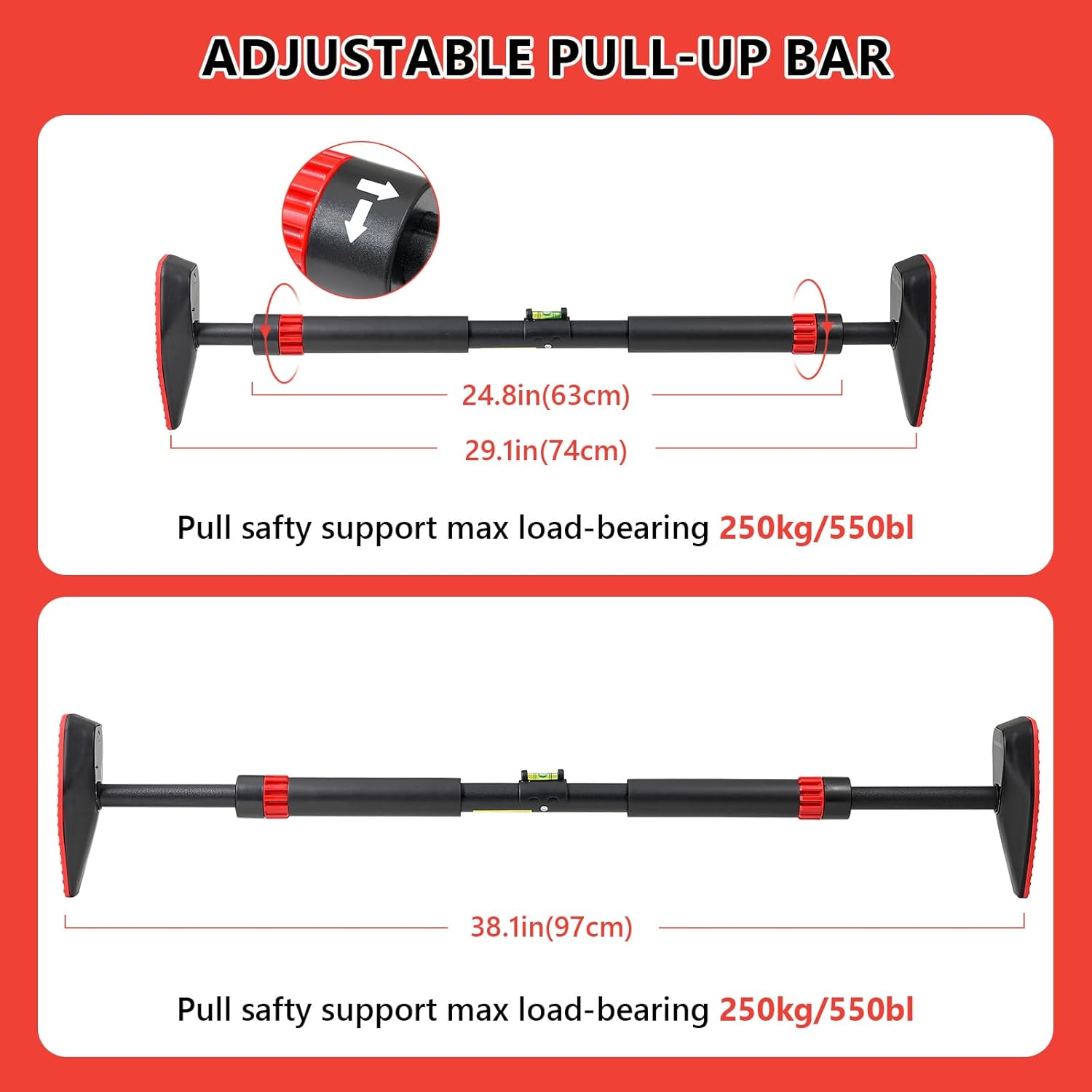 Pull Up Bar for Doorway, Door Frame Chin Up Bar without Screw Exercise Bars for Home Workouts Strength Training Adjustable Pull-up Bars with Smart Count/Timer/Calorie Tracker Home Gym Equipment Indoor, 29''-38'' Width