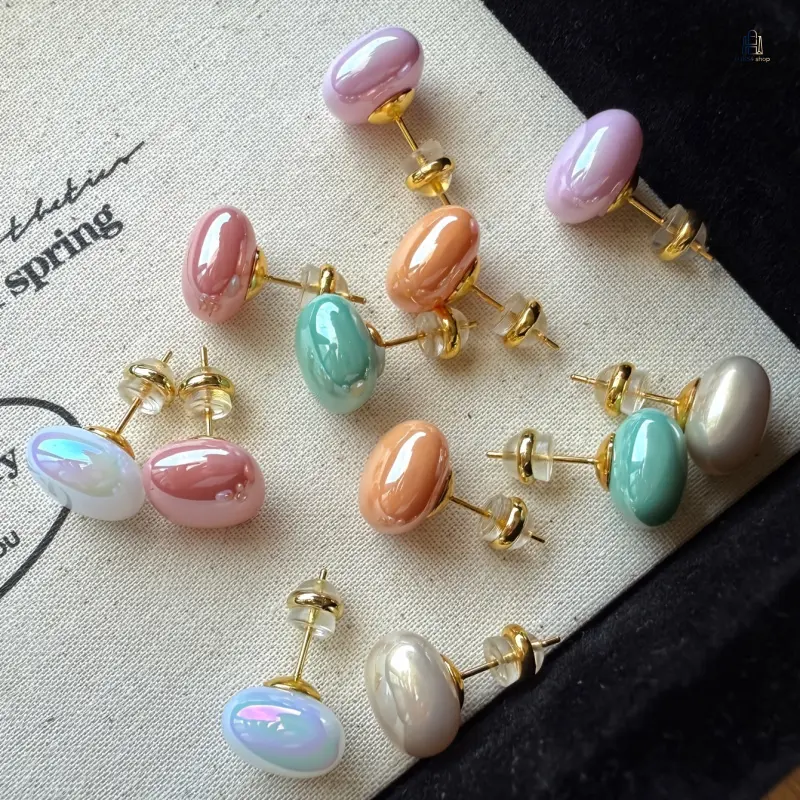 6-Pair Minimalist Geometric Resin Beaded Stud Earrings, Multi-Tone Chic Color Block Jewelry, Premium Fashion Decor for Daily & Vacation Occasions, Resin Beads