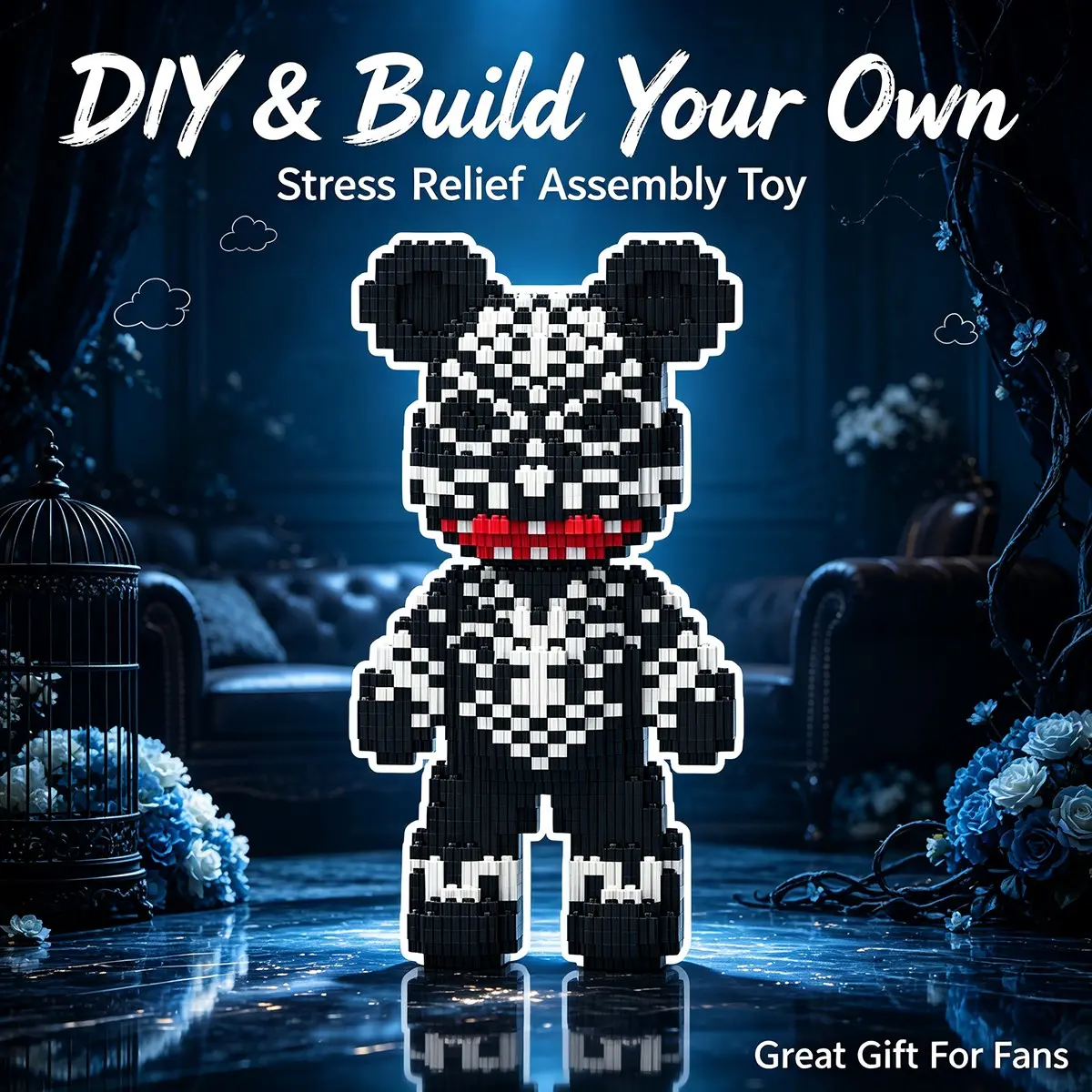 Chess Shadow Bear 3D Puzzle Block Decor, Ideal for Home Office Shelves, Party Decoration, Perfect Gift for Holidays, Handmade Craft