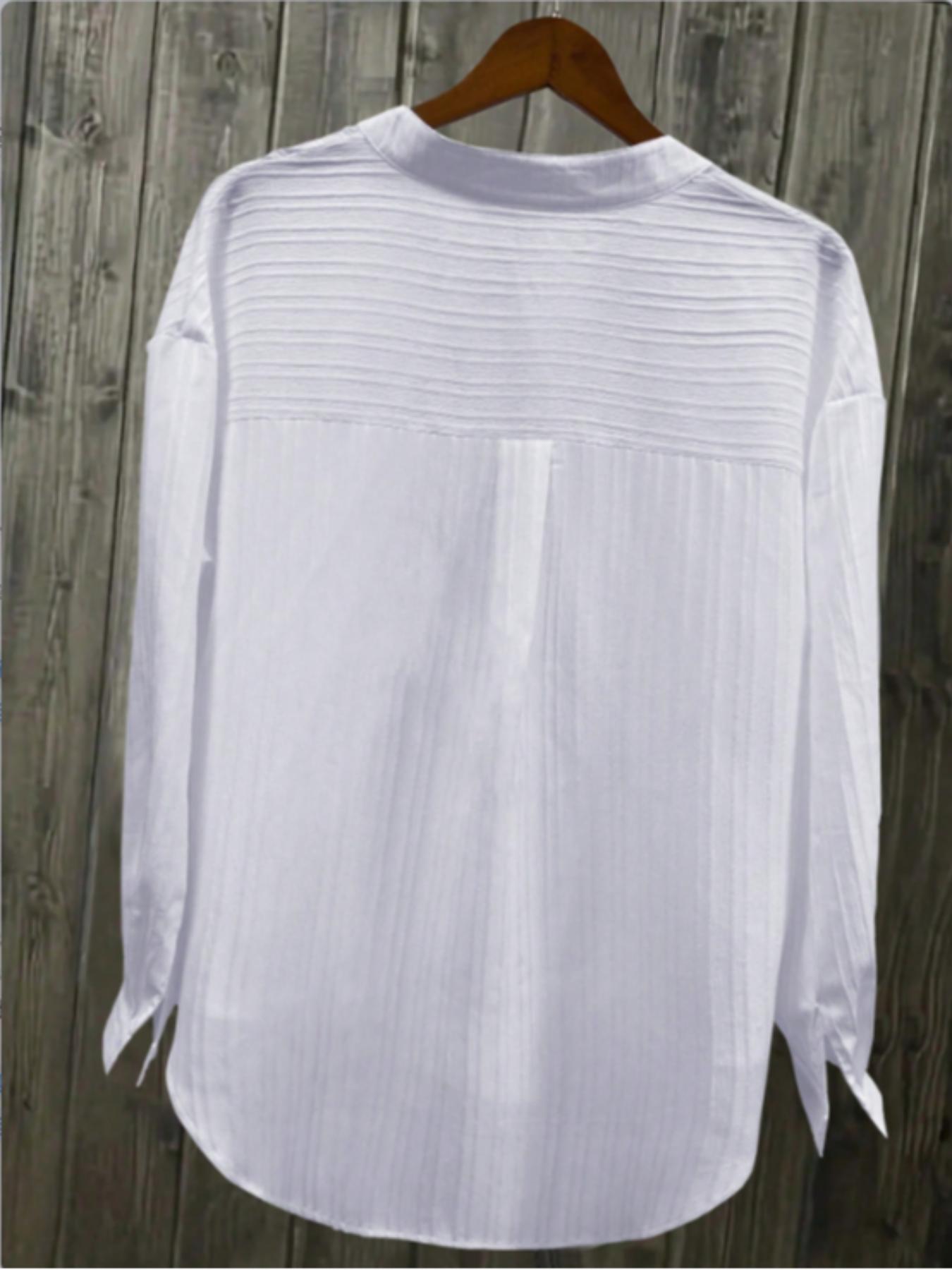 Women's Plain Button Front High Low Hem Shirt Blouse, Casual Long Sleeve Notched Neck Top for Daily Wear, Ladies Clothes for All Seasons