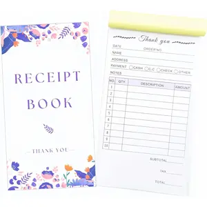 Thank You Receipt Book for Small Businesses 4x7 inches 2-Part Carbonless White Yellow 50 Sets 100 Sheets per Book with Wrap Around Cover Blank Signature Stamp Section (1 Purple)