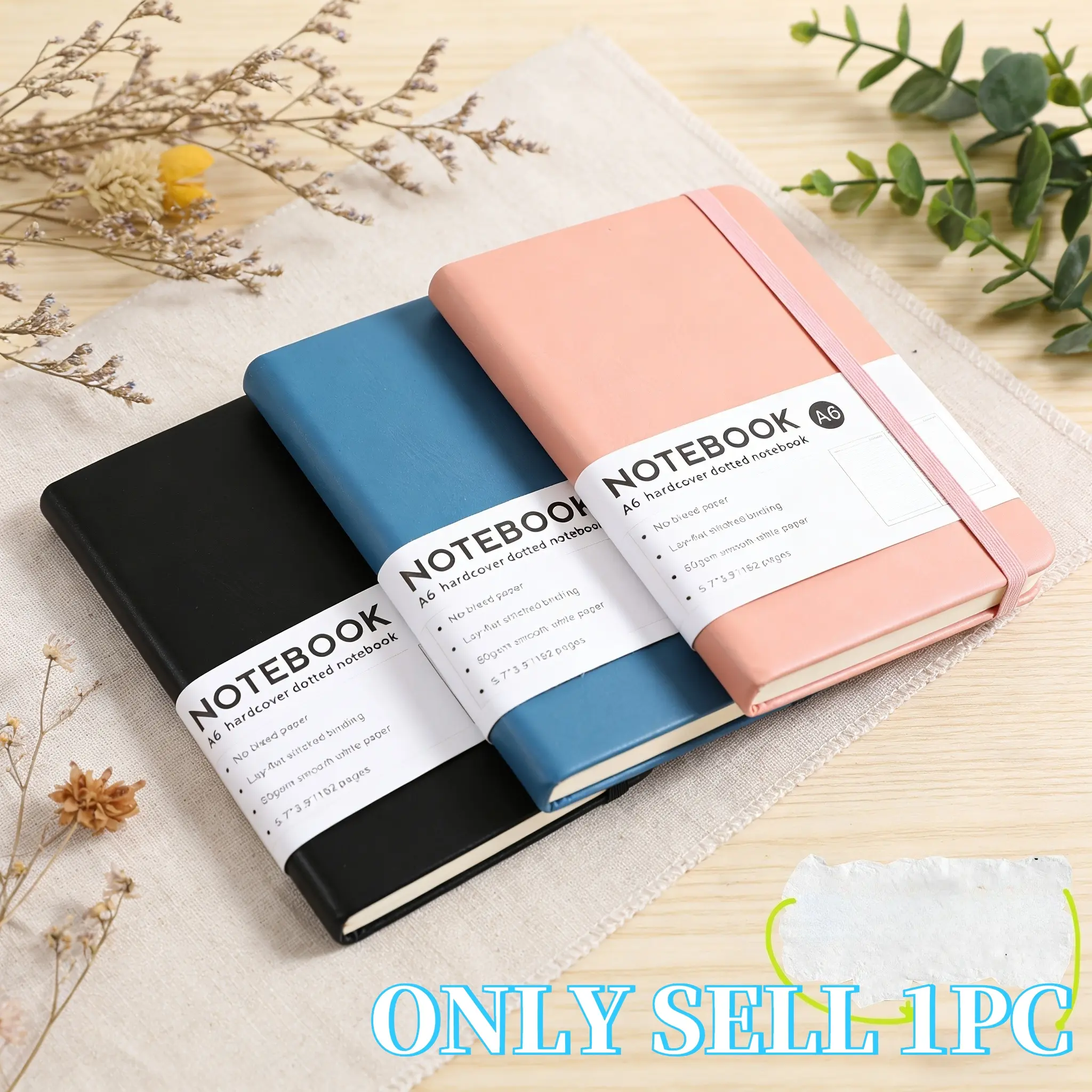 1Pc  A6 PU Hardcover Lined Notebook With Matching Elastic Band Thick 100g Smooth Writing Paper Portable Pocket Journal Memo Diary For School Students Campus Season Office Travel Daily Writing Gift For Men Women