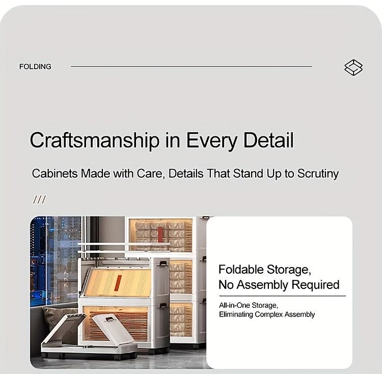 Naviconvex Stackable Plastic Storage Cabinet System - Large Capacity Organizer Bins With Doors & Wheels, Foldable Space-Saving Storage Solution For Home Organization, Easy Assembly For Bedroom, Kitchen, Living Room