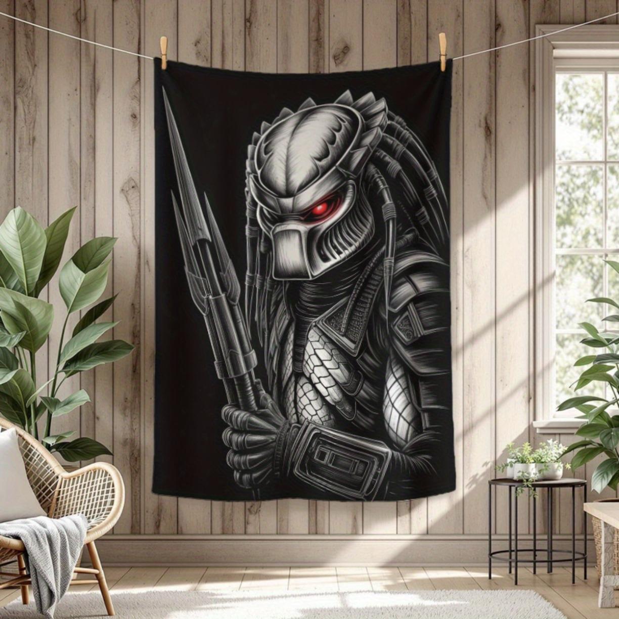 Predator Design Throw Blanket - Soft Lightweight Acrylic Sofa Cover with Red Eye Detail, Durable Black & White Artistic Design  - Perfect Sci-Fi Gift for Fans, All-Season Cozy Blanket, Sofa Throw, Sci-Fi Theme, Intricate Patterns