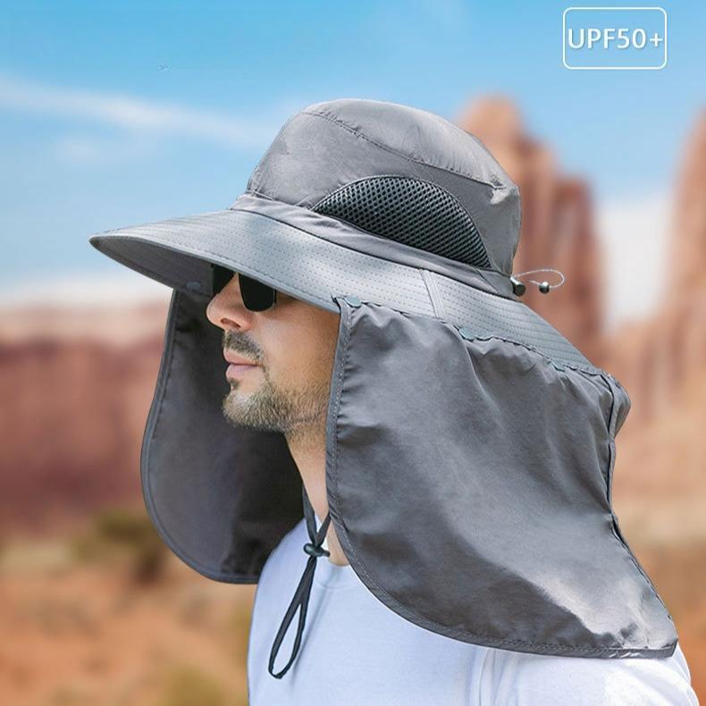 Unisex UPF50+ Sun Hat Waterproof Adventure Fishing Cap with Detachable Neck Flap Breathable Quick Dry UV Protection Wide Brim Lightweight Outdoor Boonie Hat Hiking Camping Gardening Hunting Beach Travel Summer Casual All Day Sun Safe Headwear for Men Wome