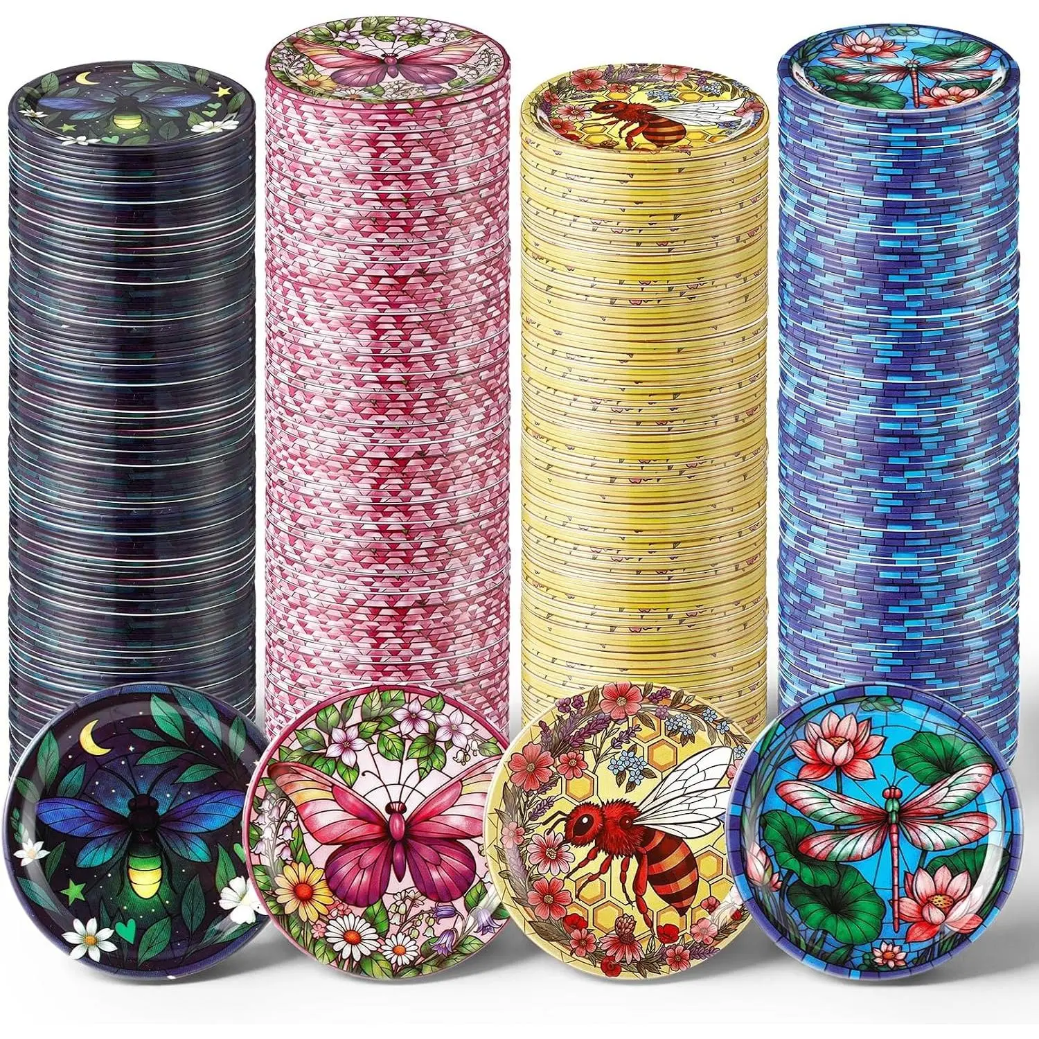 120 Pack Regular Mouth Canning Lids, 4 Style 2.75'' Decorative Mason Jar Lids Rust-Resistant Tinplate Lid for Food Jam Fruits Storage Canning Supplies (Stained Glass Style)
