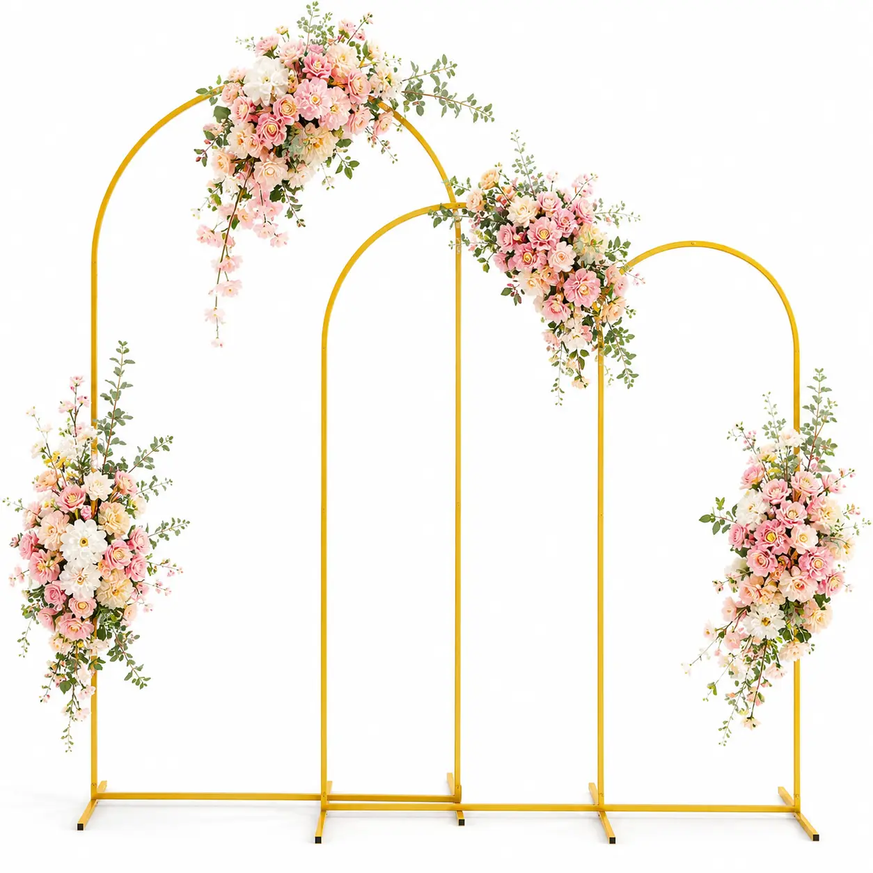 Gold Metal Wedding Arch Backdrop Stand,6‑Size Set Options Ranging 5FT‑7.2FT,Arched Background Frame For Ceremony Florals,Balloons,Fabric Drapes,Bridal Shower,Engagement Party,Wedding Reception,Photo Booth Backdrop Decor Supplies