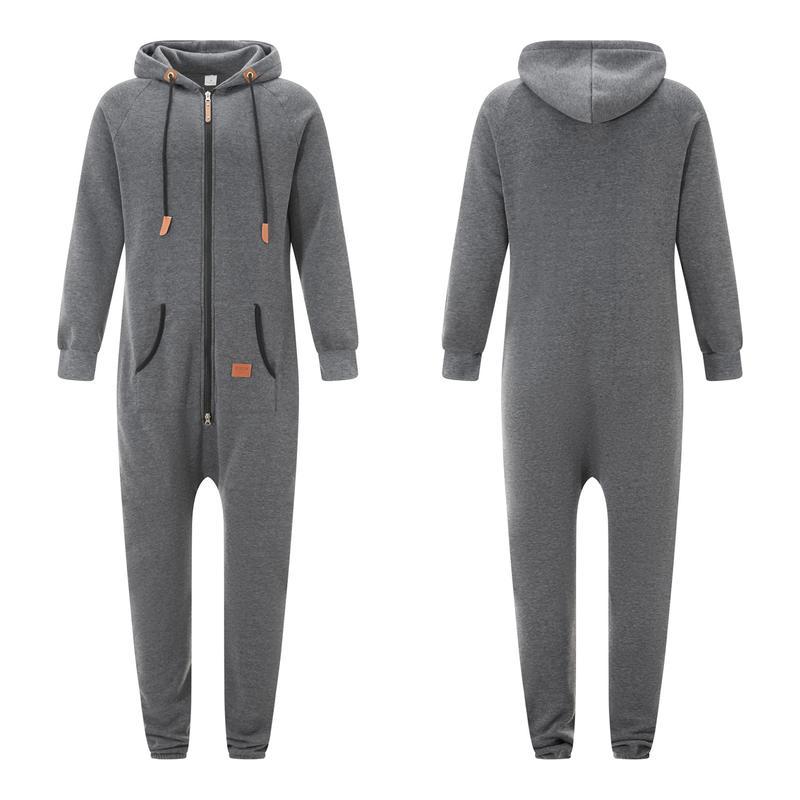 Men's Fleece-Lined Jumpsuit - Hooded Long Sleeve Full-Zip Overalls with Kangaroo Pockets| Winter Workwear, Thermal Coverall, Outdoor Work Suit, Heavy Duty Overalls, Cold Weather Gear Can be used with raincoat