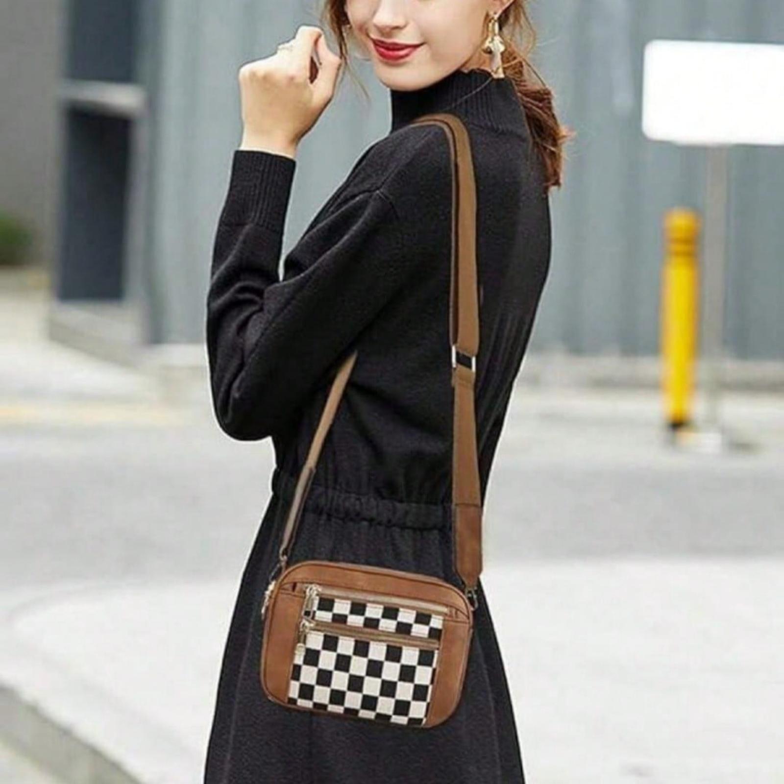 Women's Crossbody Bag, Compact & Fashionable Pure Vegan Leather Adjustable Shoulder Strap, European & American Color Scheme, Multi-Functional Zipper Crossbody Bag, Square Bag, Suitable For Outings, Dates, Shopping And Other Occasions.