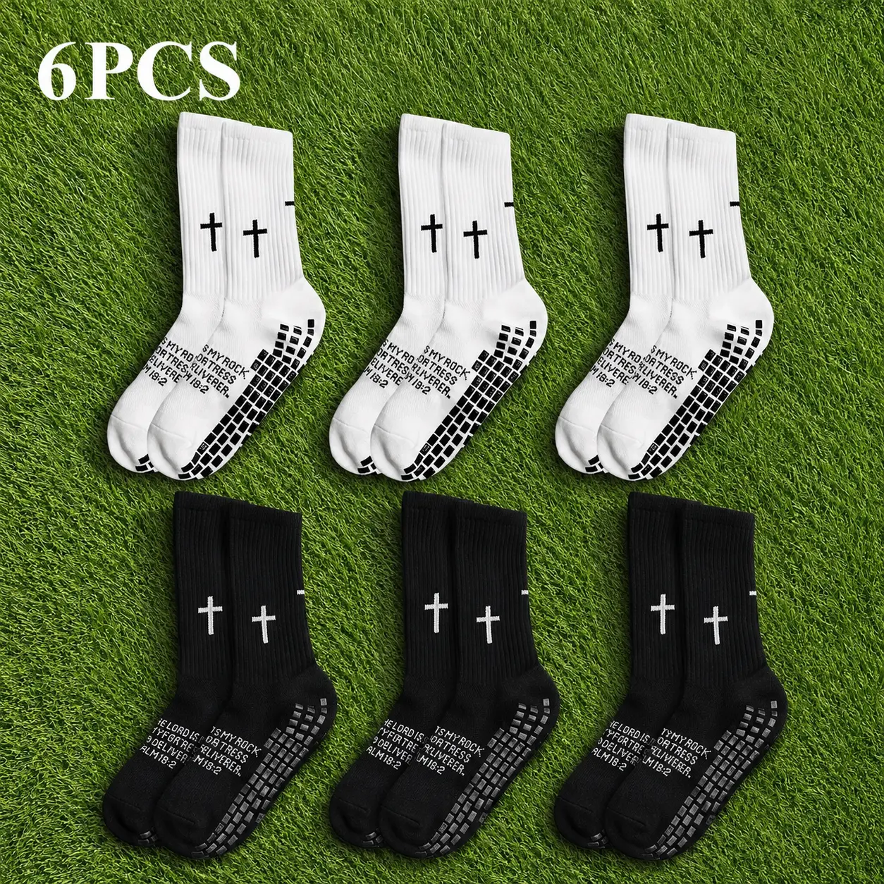 6 Pairs of Unisex Non-Slip Soccer Men's Socks - Mid-Calf, Non-Slip, Sweat-Wicking, Durable, Terry Cloth Sole, Suitable for Soccer, Cycling, Rock Climbing, and Running. Sizes 8-12. Breathable,  Multi-Functional Running Socks with Cross Pattern Football