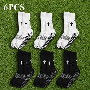 6 Pairs of Unisex Non-Slip Soccer Men's Socks - Mid-Calf, Non-Slip, Sweat-Wicking, Durable, Terry Cloth Sole, Suitable for Soccer, Cycling, Rock Climbing, and Running. Sizes 8-12. Breathable,  Multi-Functional Running Socks with Cross Pattern Football