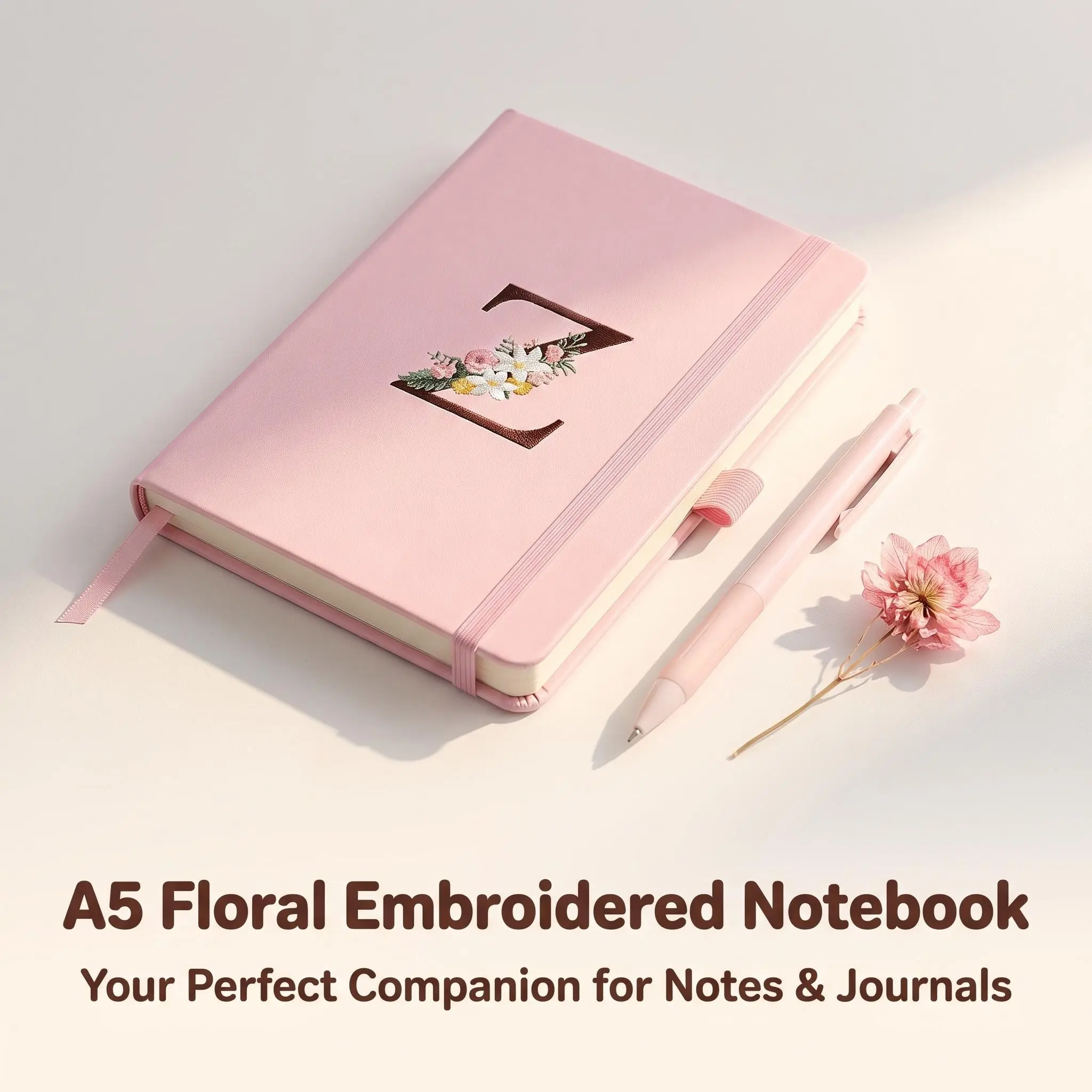 Top Back-to-School Pick！！Floral Embroidered Initial Hardcover Notebook, A5 Size, Ideal for Students, Home Journaling, Gift Idea, 26 Letters Available