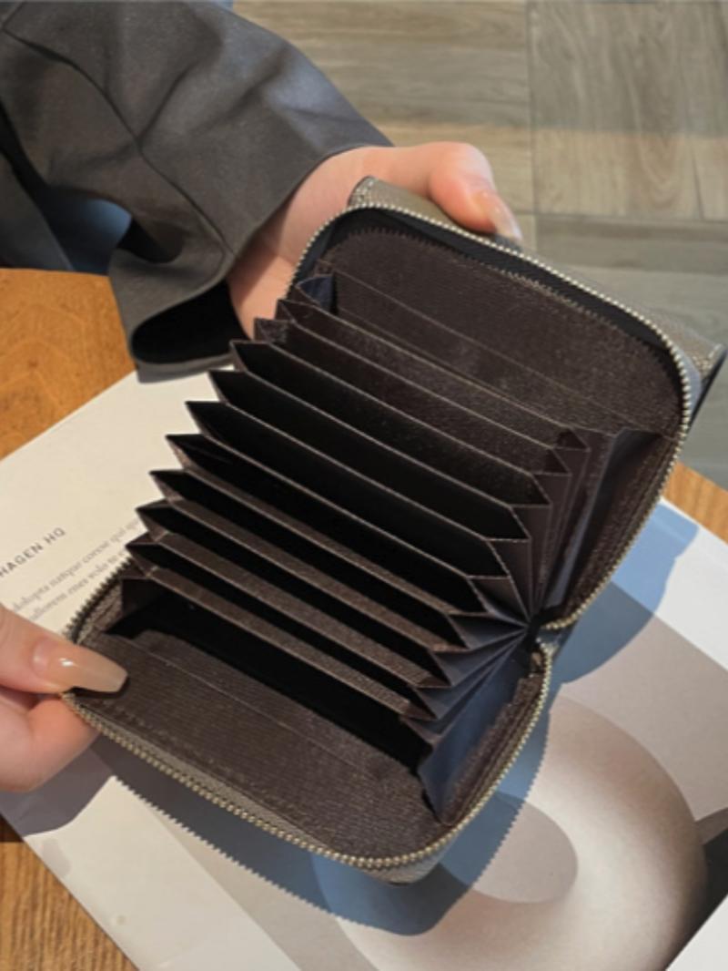 Ultra Thin Leather Card Holder Zipper Card Case with Lock Keychain Compact Wallet for Men Women Daily Travel Secure Storage Design