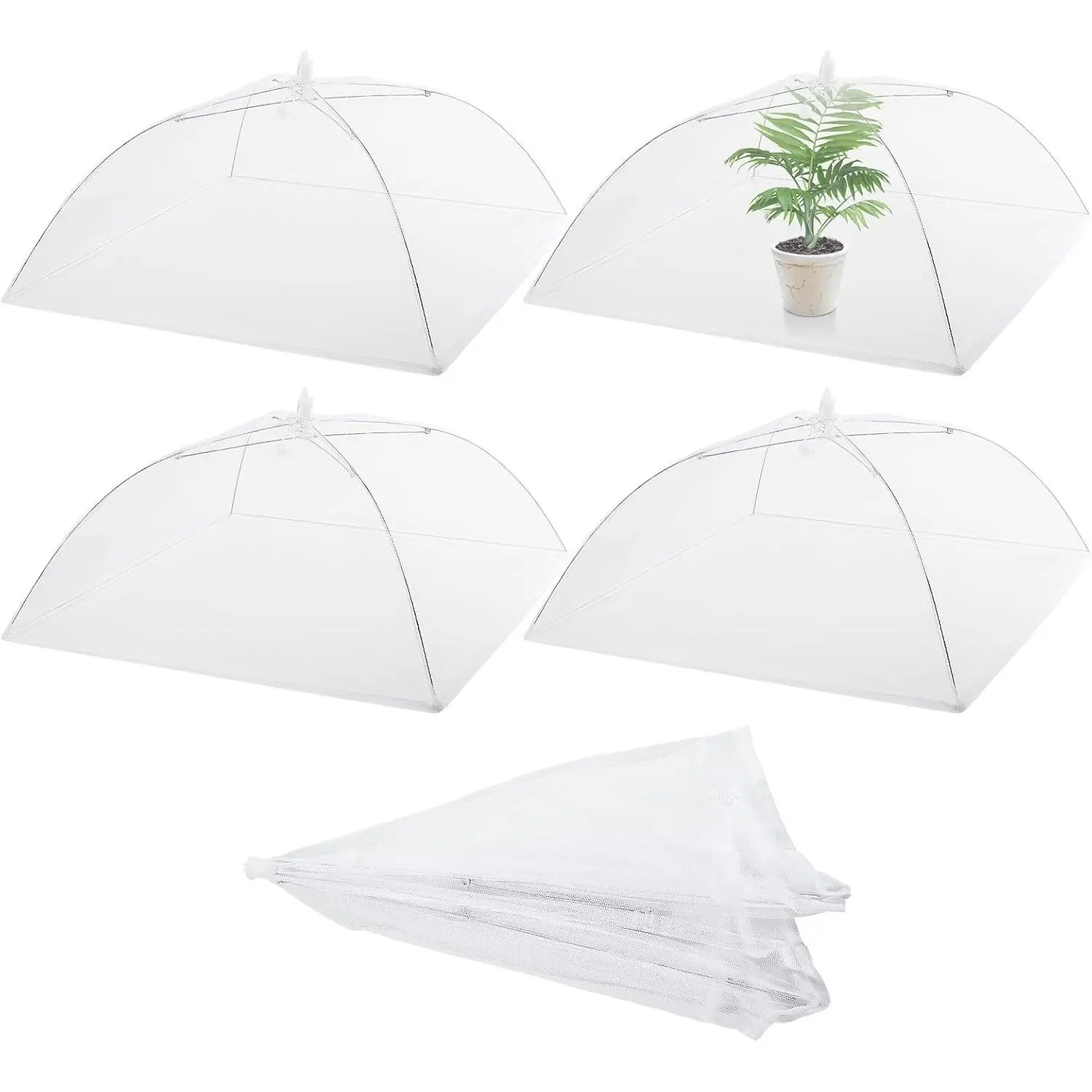 4 Pack Mesh Plant Cover Reusable Screen Cloche Dome Plant Protector Tent Collapsible Umbrella for Outdoor Garden Greenhouse Vegetable Flowers Strawberry from Animals(17 x 17 Inch,White)