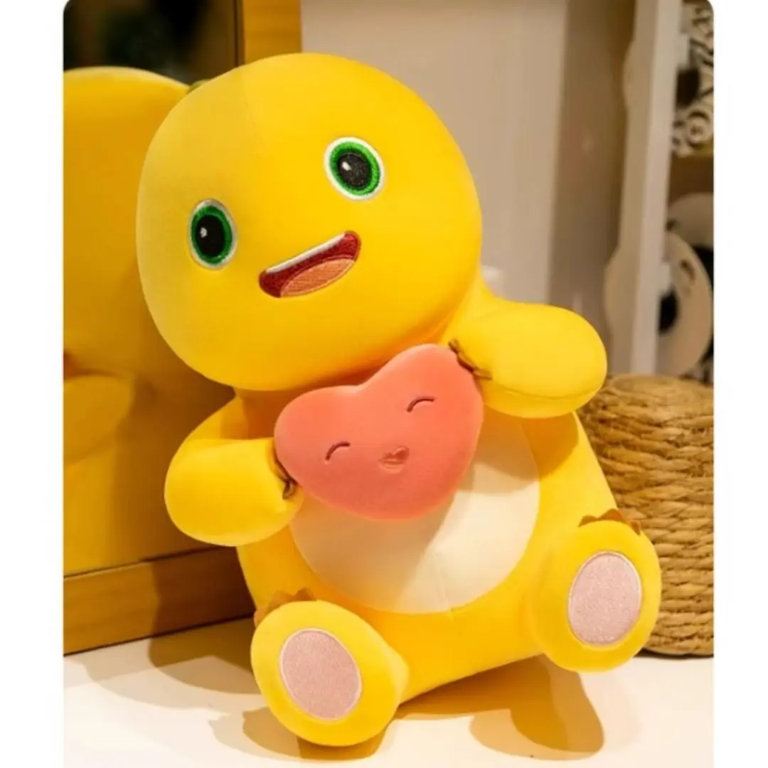 NaiLong Dragon Cartoon Plush Toy - 35cm NaiLong Plush Pillow Case with Heart Pattern, Cute Cartoon Dinosaur Design Stuffed Toy, Soft Yellow NaiLong Doll, Perfect Valentine's Day or Christmas Gift for Girlfriend and Family