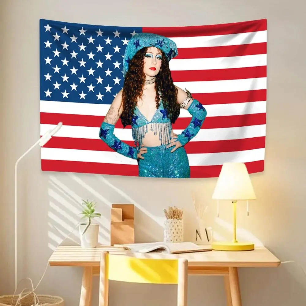 Chappell Roan Pink American Flag Tapestry, Midwest Princess Pop Music Fan Banner, Y2K Coquette Girl Dorm Room Decor, Concert Party Background, Queer Aesthetic Wall Art