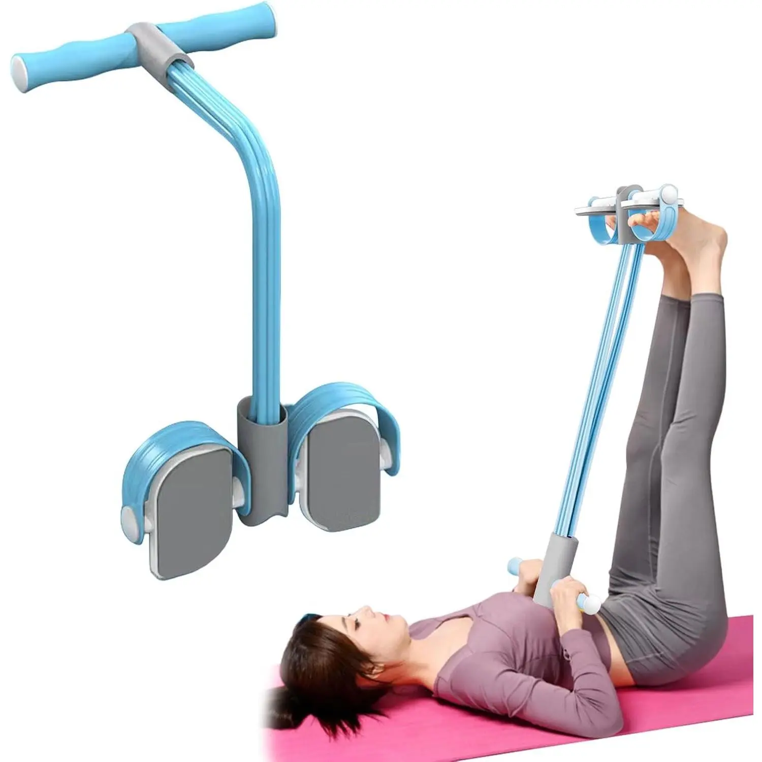 outdoors Multifunctional Pedal Puller Resistance Rope, Foot Pedal Resistance Band, 6-Tube Yoga Tension Rope, Fitness Equipment for Abdomen Waist Arm Leg Stretching Slimming Training