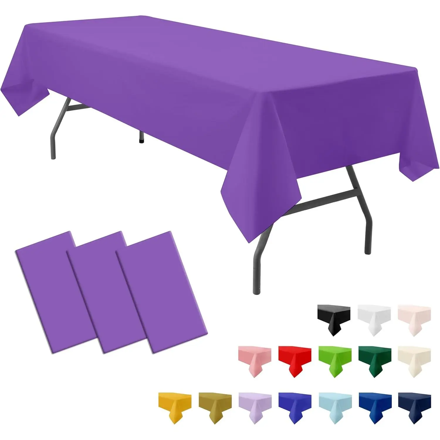 3-Pack  Plastic Violet Tablecloth Disposable 54" x 108" Rectangle Table Cover Party Pale Pastel Violet Table Cloths for Parties Birthday Wedding Engagement Bridal Shower Banquet