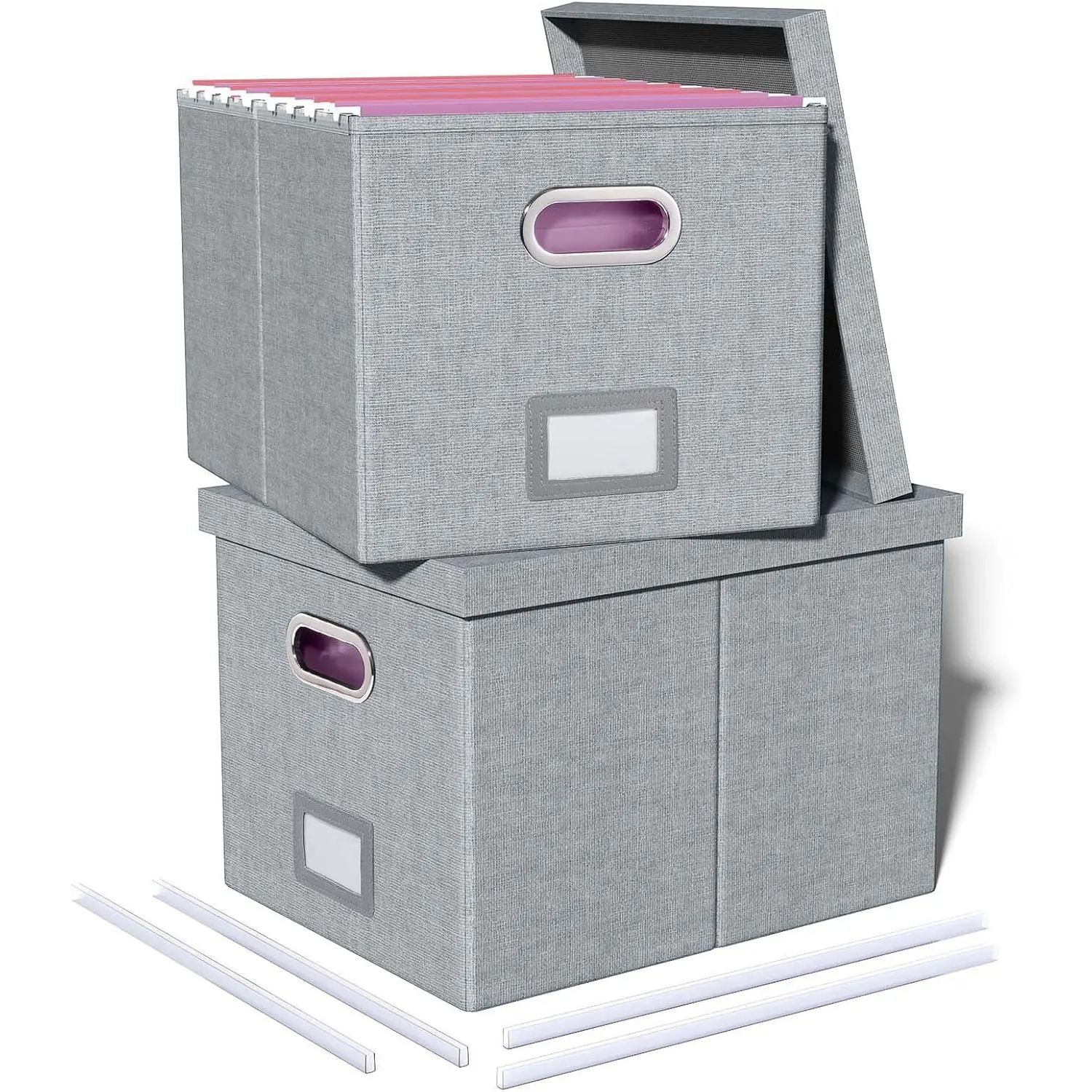 2 Pack File Storage Organizer, Filing Box, Portable File Box with Lid, Fit for Letter/Legal File Folder Storage, Document Organizer, Gray