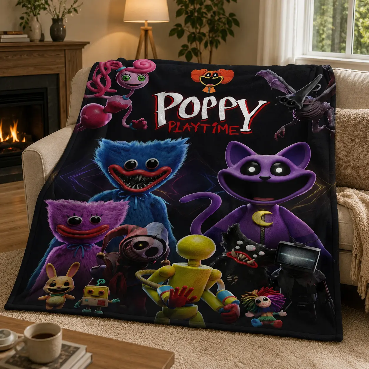 Poppy Playtime Flannel Blanket, Soft and Skin-Friendly, Warm Sofa Bedroom Nap Blanket, Throw Blankets, Multi-Scene Use, Classic Style, Print Pattern