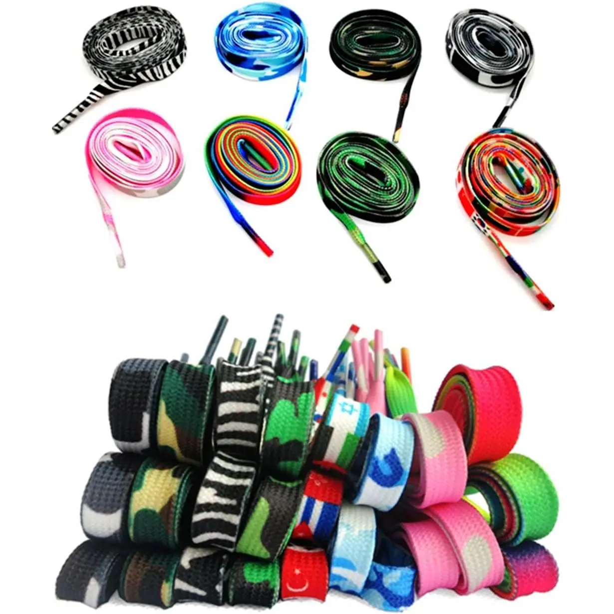 8 Pairs Adults Rainbow  Shoelace Multi-Colors Flat Shoelaces for Sneakers