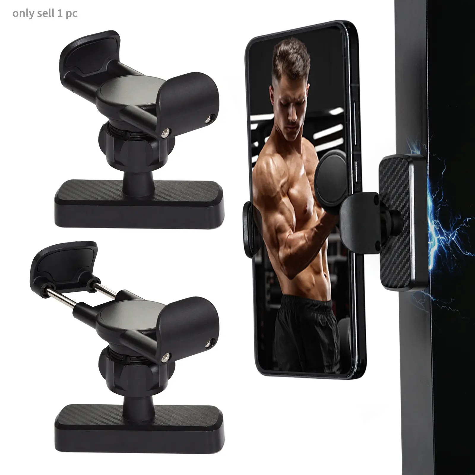 Gym Magnetic Phone Mount, 360° Rotating Adjustable Smartphone Holder for Hands-Free Workout Videos, Portable Fitness Accessory Compatible with Android and iPhone 4.7–7 Inch