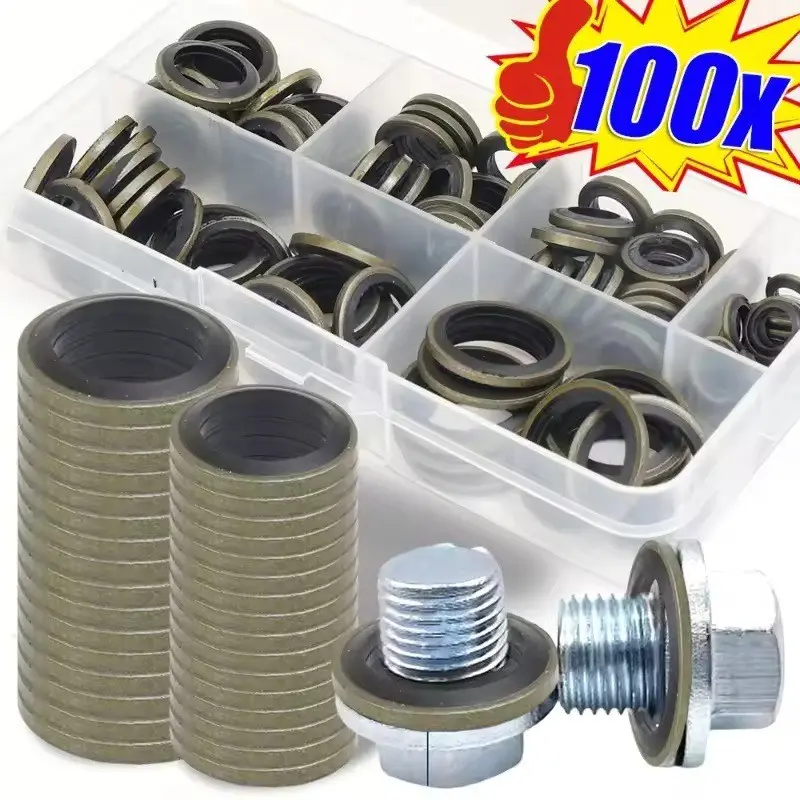 100pcs Sealing Ring Rubber Gasket Kit Sealing Gasket Oil Pan Oil Drain Screw Gasket High-pressure Oil Pipe