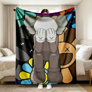 Takashi Murakami-inspired floral print flannel blanket, soft, warm, comfortable, lightweight, and pill-resistant. Suitable for children and adults, perfect for home décor, living room, sofa, bedroom, and dormitory. A stylish summer graduation gift, ideal