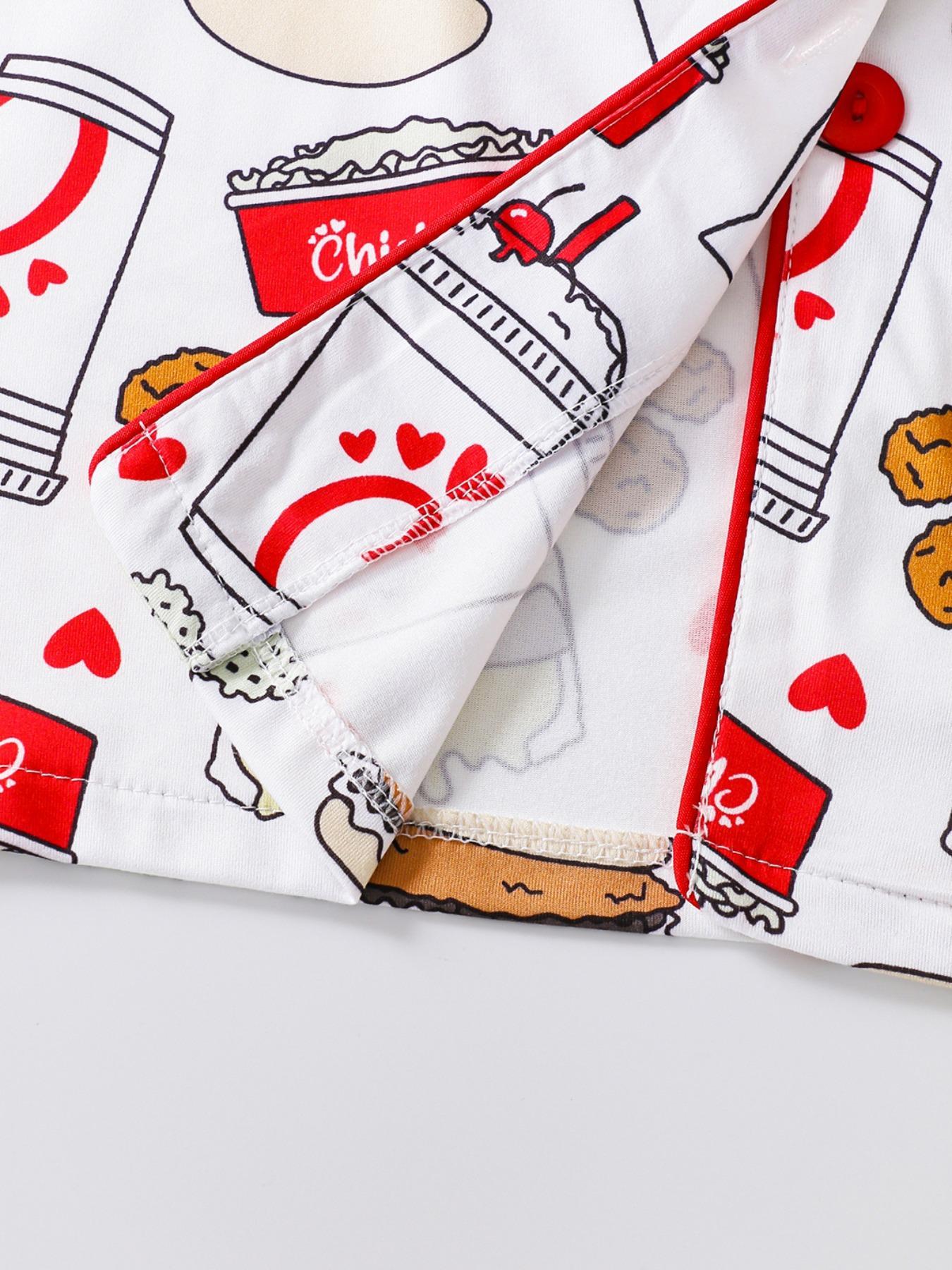 Women's All Over Print Button Front Shirt & Shorts Pyjama Set, Comfort Two-piece Pj Set for Homewear, Women's Sleepwear for All Seasons, Pajama Set, Casual Sleepwear Set