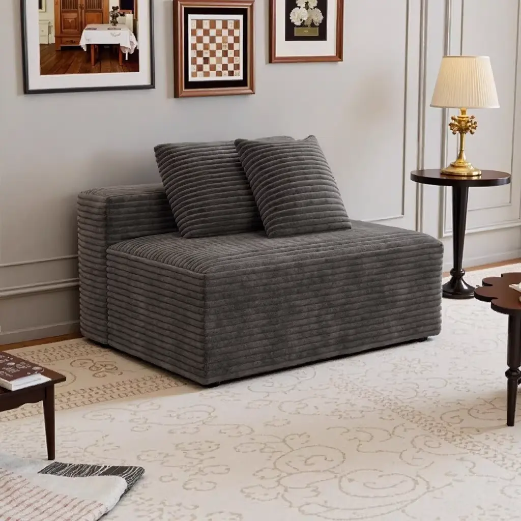 Nokka Modular Sectional Couch - 2-Seat with Chaise Lounge, No Assembly Required, Plush Corduroy Fabric, High-Resilience Foam, Modern Design, Couches for Apartment, Black, Single Box