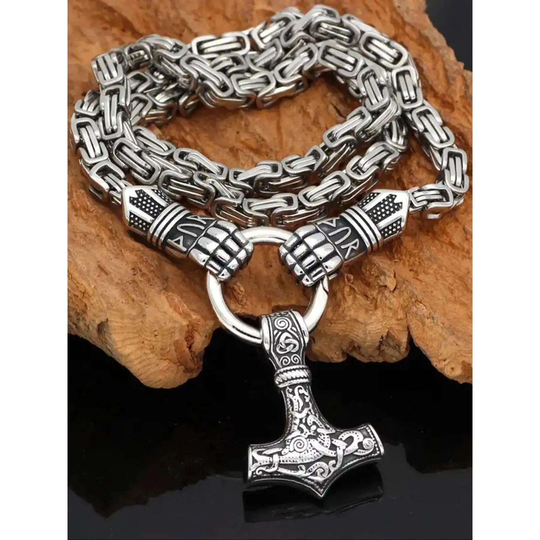 Vintage Nordic Viking Hammer Pendant Necklace, Alloy Necklace, Cuban Chain Necklace, Chunky Chain Necklace, Cuban Link Design Chains, Punk Style Stainless Steel Jewelry for Party & Daily Wear, Trendy All-Match & Exquisite Birthday Gift